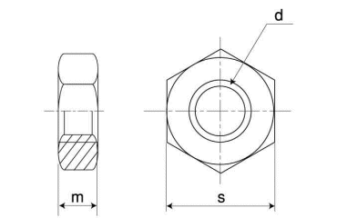 鉄 六角ナット 3種 左ねじ (少量入り)の寸法図