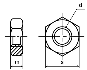 ステンレス 六角ナット(3種)(切削)(左ねじ)(細目)の寸法図