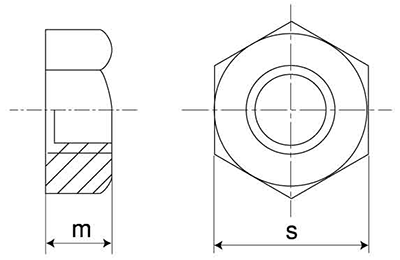 ステンレス 小型六角ナット 1種 左ねじ (ミリネジ)の寸法図