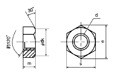 鋼 S45C(H)六角ナット(1種)の寸法図