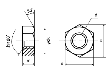 鋼 S45C(H)六角ナット(1種)(その他細目)の寸法図