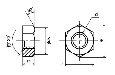鋼 S45C(H)六角ナット(1種)(その他細目2)の寸法図