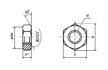鋼 S45C(H)六角ナット(3種)(細目)の寸法図