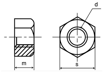 鋼 S45C(H)六角ナット(1種)(10割)(その他細目)の寸法図