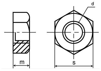 ニッケル合金 ALLOY 22 六角ナット(1種)(高耐熱、高耐食)の寸法図
