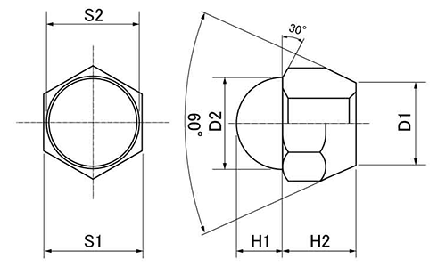 鉄 ラグナット (細目p＝1.5)の寸法図