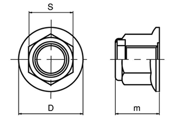 鉄 フニロンナット(フランジ付ナイロンナット)の寸法図