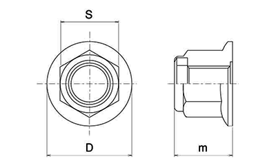 鉄 フニロンナット(細目 P1.25)(フランジ付ナイロンナット)の寸法図