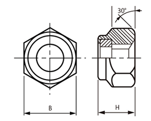 鉄 ナイロンナット(小形・細目)の寸法図