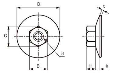 鉄 皿ばね付ナット (小形)(細目)(M10 P1.25)の寸法図