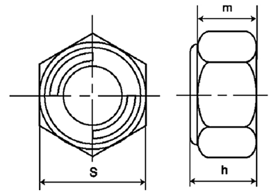 鉄 Vロックナット (インチ・ウイット)の寸法図