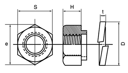鉄 スプリングナット(ばね座付きナット)の寸法図