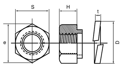 鉄 スプリングナット(ばね座付きナット)(細目)の寸法図