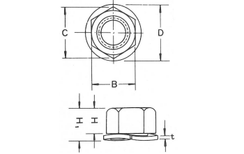 鉄 ウィズナット(ツーロック座金付ナット)の寸法図