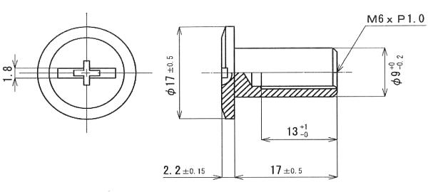 鉄 飾りナット(+)(-)JCN(頭径D＝17)の寸法表