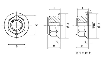 鉄 E-ロックナット (フランジナットタイプ)(細目)の寸法図
