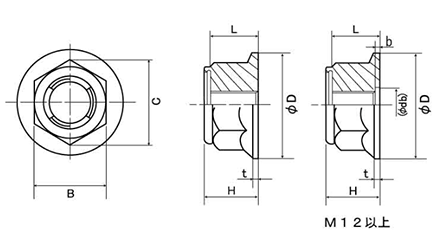 鉄 E-ロックナット (平径大)(フランジナットタイプ)の寸法図