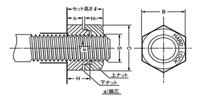 鉄 ハードロックナット(インチ・ウイット)の寸法図