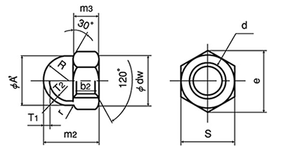 鉄 袋ナット (3形)(輸入品)の寸法図