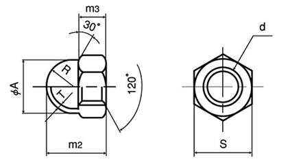 ステンレス 袋ナット(3形)(国産品)の寸法図