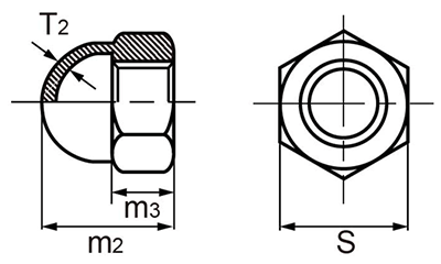ステンレス 袋ナット(UNCユニファイ並目ねじ)(3形 2種)の寸法図