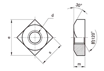 ステンレス 四角ナット JIS B-1163 (切削品)の寸法図