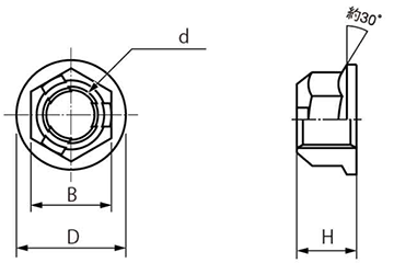 鋼 8T タフロック フランジナット(細目)の寸法図