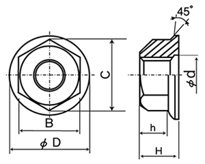鋼 S45C(H) スカートナットの寸法図