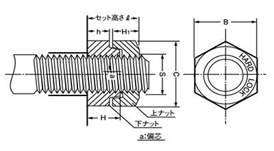 鋼 S45C(H)ハードロックナット(インチ・ウイット)の寸法図