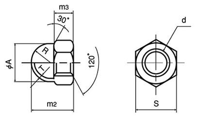 チタン 袋ナット (3形 2種形状)の寸法図