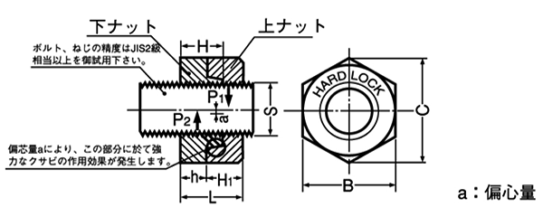 鋼 SCM435(クロモリ) ハードロックナット(細目)の寸法図