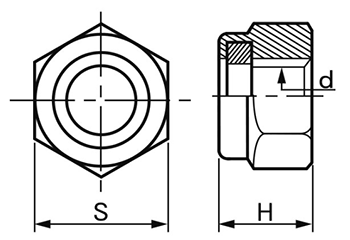ステンレス SUS316 ナイロンナット(1種)の寸法図