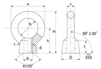 ステンレス SUS316 アイナット(ミリネジ)の寸法図