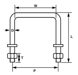 水本機械 ステンレス コの字ボルト(角パイプ用)(インチ・ウイット)の寸法図