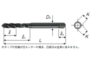 YAMAWA ステンレス鋼・スパイラルタップ(SU+SP)(～M6)(中低速加工用)の寸法図