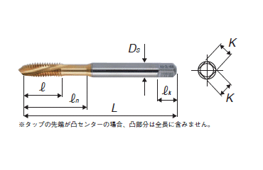 YAMAWA チタンコーティング・通り穴用スパイラルタップ(AU+SL)の寸法図
