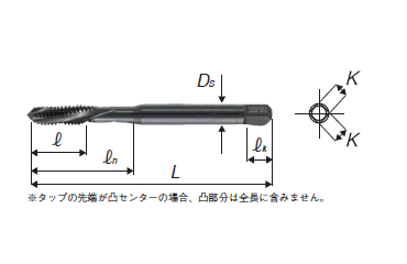 YAMAWA ステンレス鋼・通り穴用スパイラルタップ(SU+SL)の寸法図