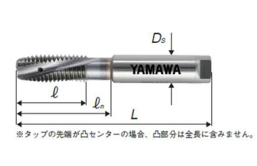 YAMAWA ドライ加工用・通り穴用スパイラルタップ(HDISL)(炭素鋼/合金鋼用)の寸法図