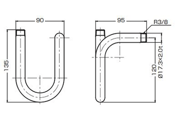 イノック ステンレス ねじ込みメートルパイプU型 (MU)の寸法図
