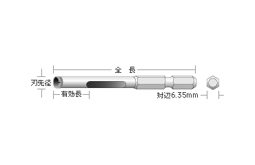 ユニカ 充電DCヒ□ット(磁気タイル用)(6.35mm六角軸)の寸法図