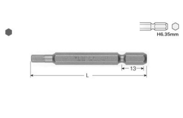 ベッセル ビット A16(対辺5～6mmまで)(六角穴付きボルト用)の寸法図
