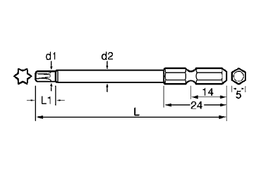 TORXビット (NT)(六角軸5mm)の寸法図