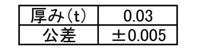ステンレス シムワッシャ 板厚0.03t (内径x外径)の寸法表