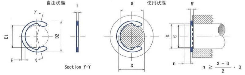 ステンレス CE型リング(軸用)(磐田電工規格製) CE-●●の寸法図