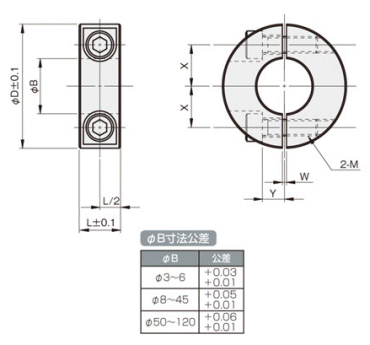 鋼 S45C ノーマルスタンダードセパレートカラー(SCSS)(岩田製作所)の寸法図